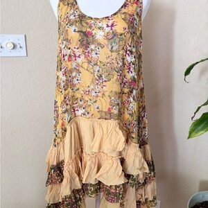 Free People Floral High Low Dress in Yellow and Cream